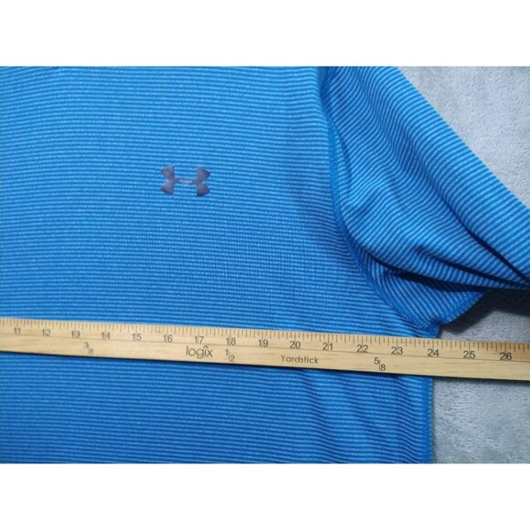 Under Armour Shirt Mens 2XL Blue Striped Long Sleeve Coldgear Fitted Crew Neck - Picture 4 of 8